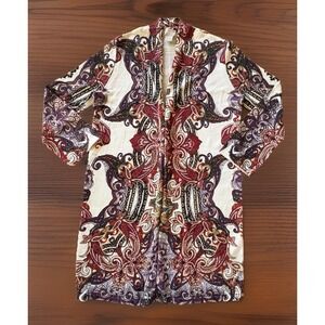 2 Piece Chicos 1/MED Artsy Multicolor Paisley Open Cardigan Duster Long Sleeves